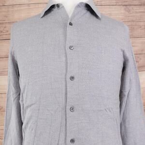 Theory Shirt Mens Medium Gray Solid Merino Wool Long Sleeve Button Up Sweater